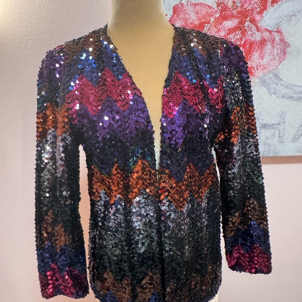 Vintage Sequin Zigzag Pattern Jacket